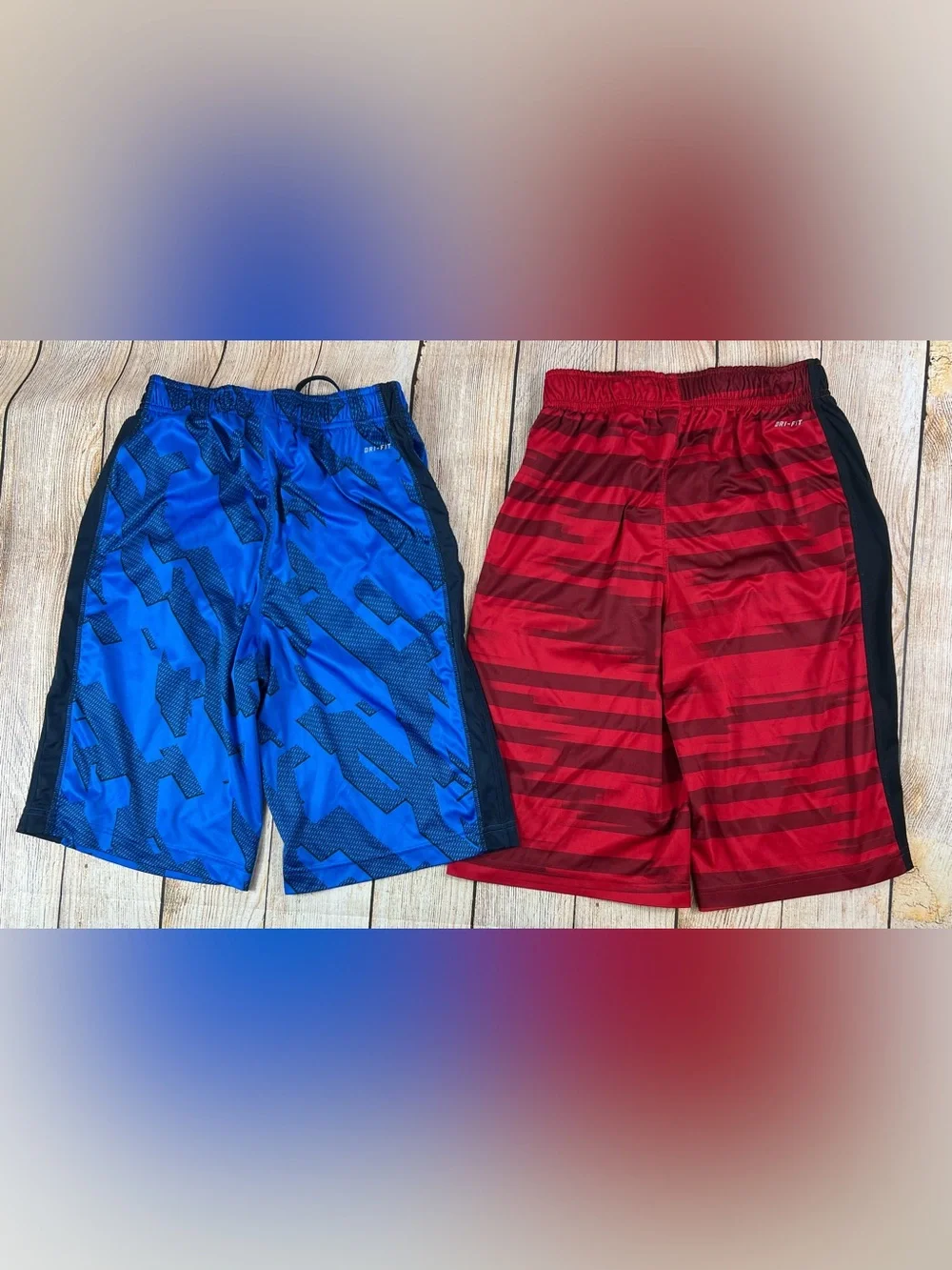 Nike Boys Youth Basketball Long Athletic Red & Blue Shorts Lot Of 2 Size XL